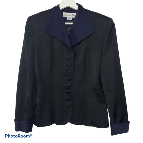 Christian Dior Black Blazer Blue Collar Cuffs Sz 6